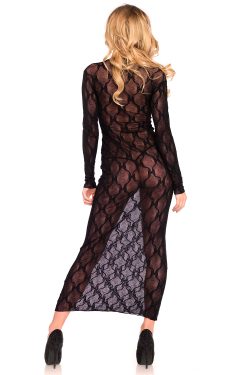 Alternative view of Leg Avenue pitkä musta rusettipitsi mekko